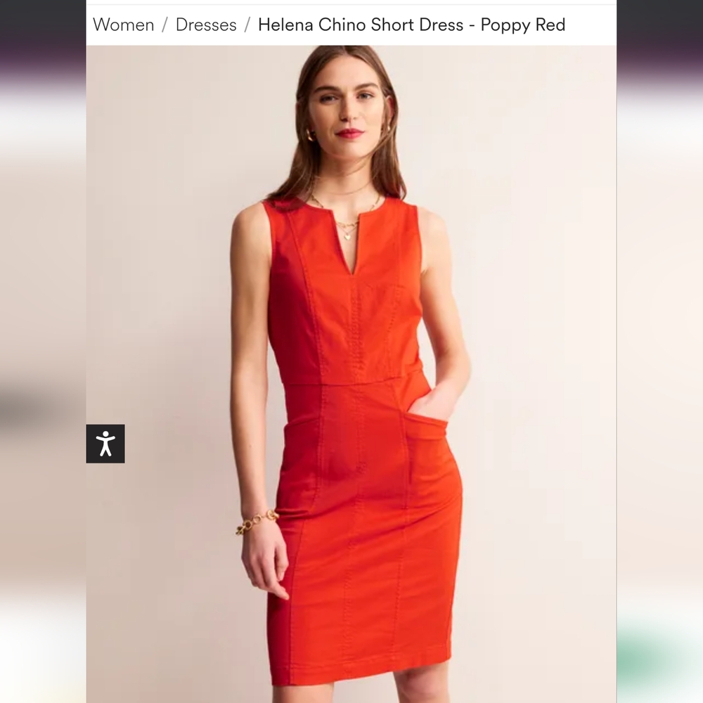 Boden Helena Chino Short Dress Poppy Red NWT